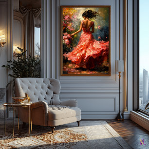 Dancing Woman in Flowing Red Dress Impressionism Poster