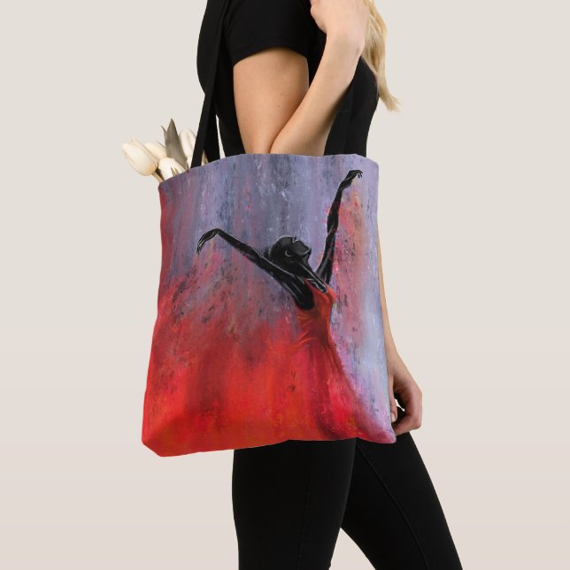 Dancing Woman in Red Tote Bag (Close Up)