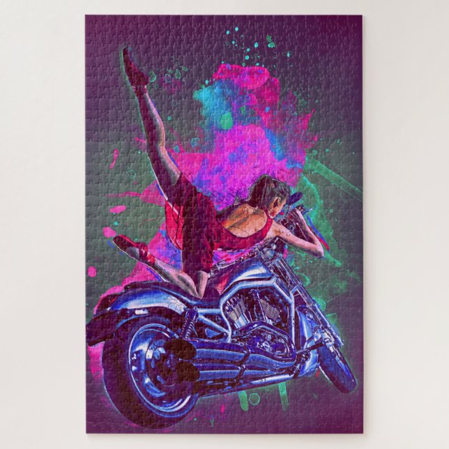 Dancing Woman with Her Motorcycle Jigsaw Puzzle (Vertical)
