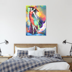Dancing Woman with Umbrella Canvas Print
