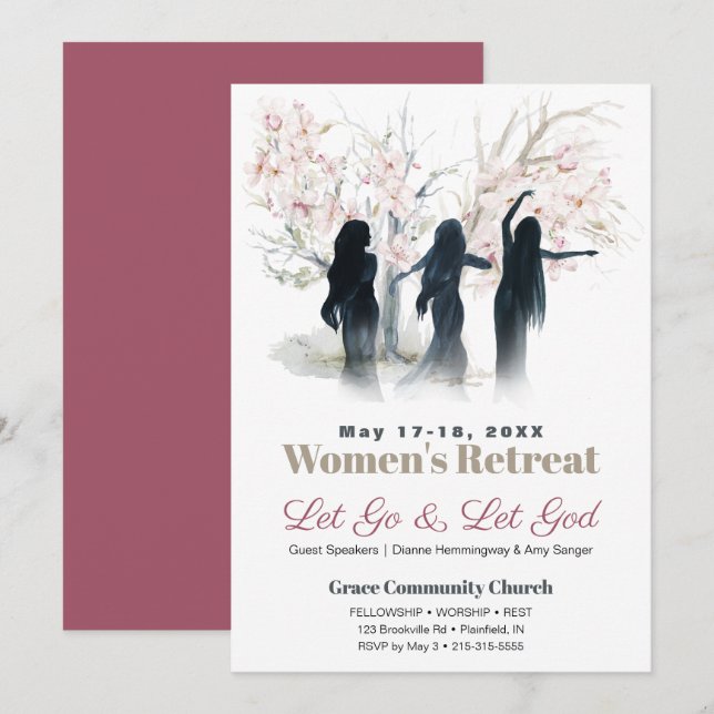 Dancing Women Watercolor Trees Church Retreat  Invitation (Front/Back)