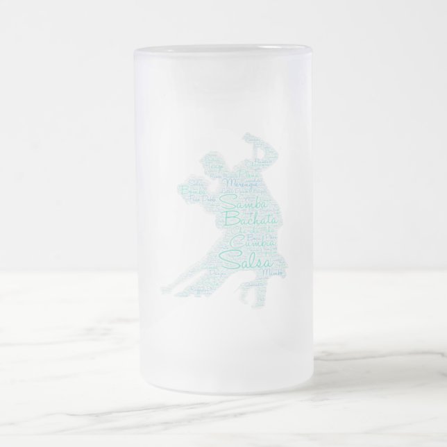 Dancing Word Art Couple Bachata  Salsa Frosted Glass Beer Mug (Center)