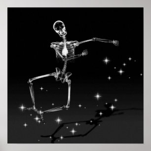 Dancing X-Ray Skeleton - B&W Poster