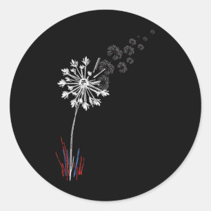 Dandelion 4th Of July Cute Flower American Patriot Classic Round Sticker