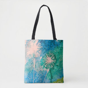 Dandelion abstract watercolor painted tote bag