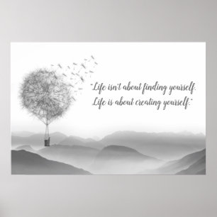 Dandelion Air Balloon Grey Mountains Mystical Poster