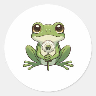 Dandelion And Frog Classic Round Sticker