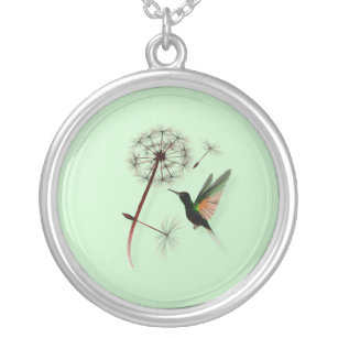 Dandelion and Little Green Hummingbird Necklace