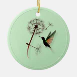 Dandelion and Little Green Hummingbird Ornaments