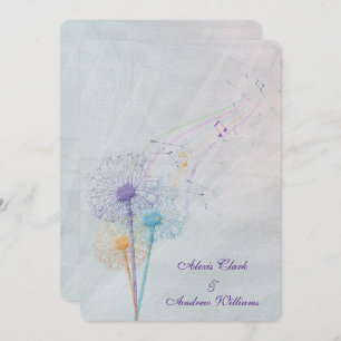 dandelion and musical notes on wedding tulle invitation