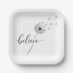 Dandelion and Seedllngs with Believe Text Paper Plate