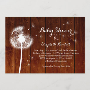 Dandelion Baby Shower Invitation - wood
