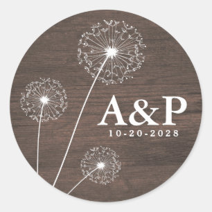 Dandelion Barn Wood Country Rustic Wedding Favours Classic Round Sticker