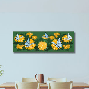Dandelion Bed & Butterflies Yellow & Green Poster