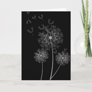 Dandelion black and white modern floral birthday card