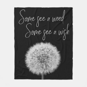 Dandelion black white closeup photo motivational fleece blanket