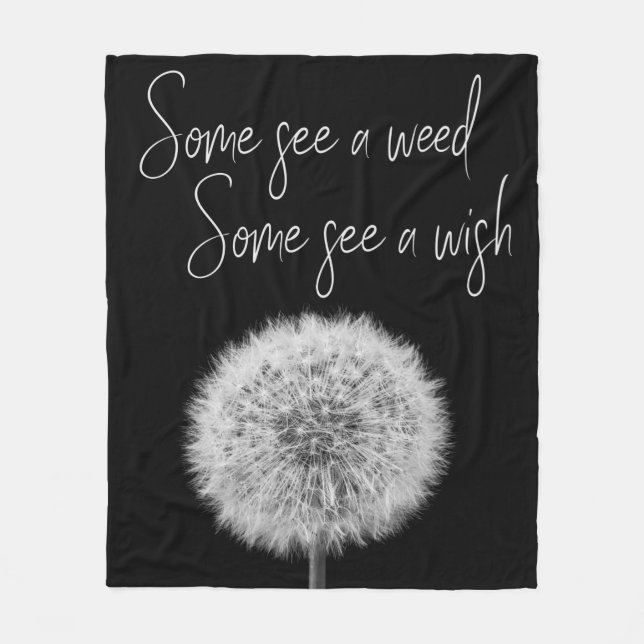 Dandelion black white closeup photo motivational fleece blanket (Front)