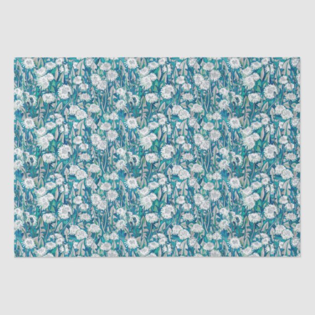 Dandelion Bloom Summer Flowers Floral Pattern Teal Tissue Paper (Front)