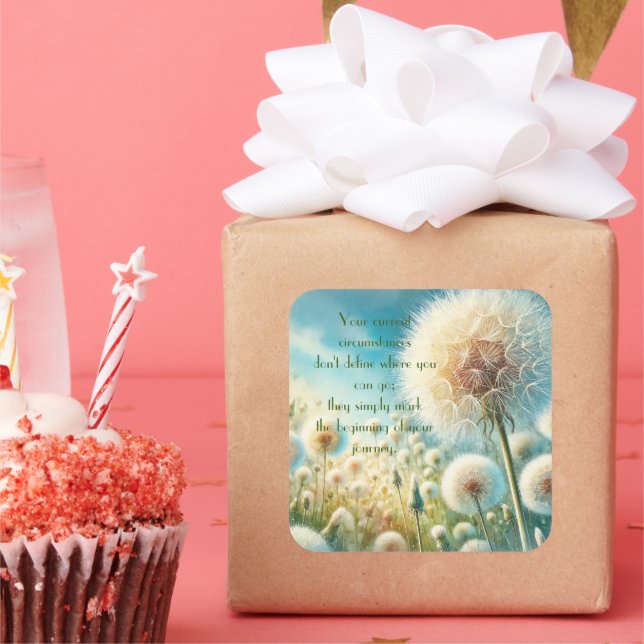 Dandelion Blowball & Quote #2 Square Sticker (Party)