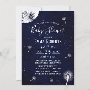 Dandelion Blowing Starry Night Baby Shower Invitation