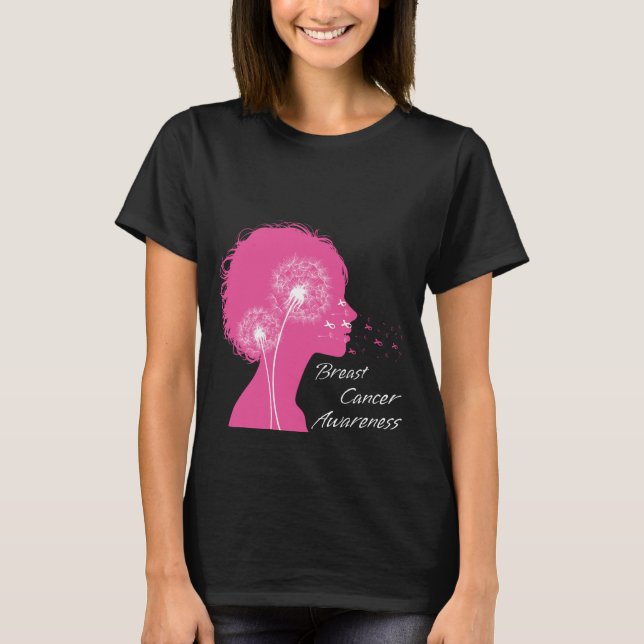 Dandelion Breast Cancer Awareness Pink Ribbon gift T-Shirt (Front)