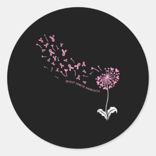 Dandelion Breast Cancer Awareness Pink RIbbon Supp Classic Round Sticker