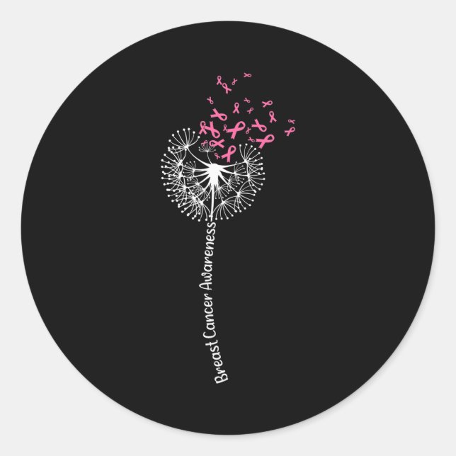 Dandelion Breast Cancer Awareness Warrior Pink Classic Round Sticker (Front)