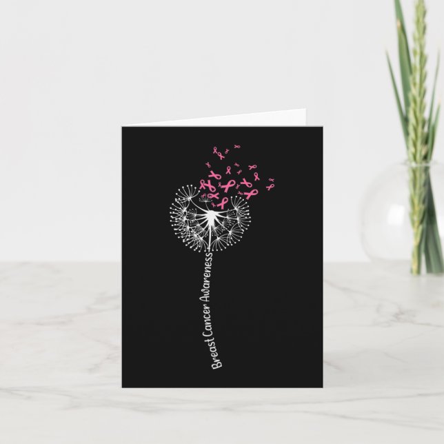 Dandelion Breast Cancer Awareness Warrior Pink Rib Card (Front)