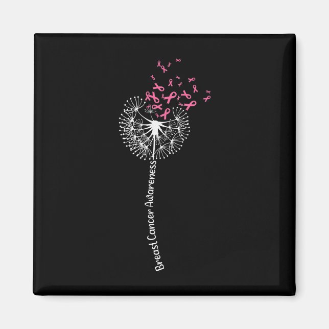 Dandelion Breast Cancer Awareness Warrior Pink Rib Magnet (Front)