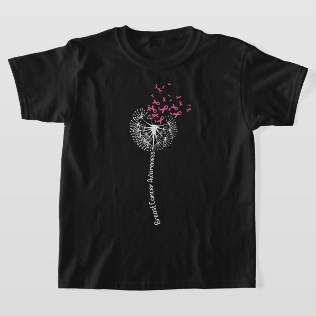 Dandelion Breast Cancer Awareness Warrior Pink Rib T-Shirt (Laydown)