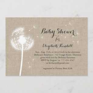 Dandelion Burlap Baby Shower Invitation