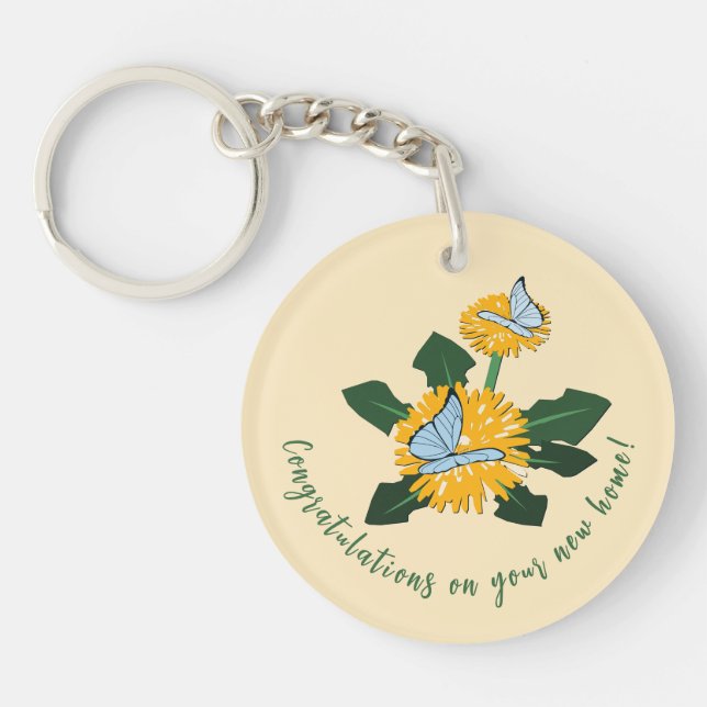 Dandelion Butterfly Congratulation on New Home Key Ring (Front)
