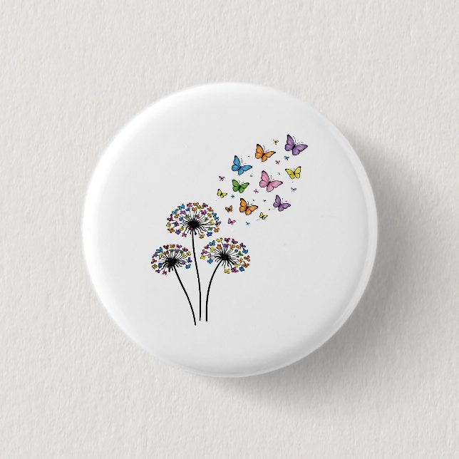 Dandelion butterfly flow 3 cm round badge (Front)