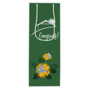 Dandelion Butterfly Green New Home Congrats Wine Gift Bag