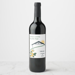 Dandelion Butterfly New Home Congratulations Wine Label