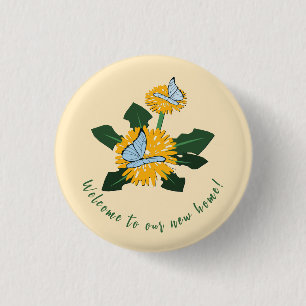 Dandelion Butterfly Yellow Green New Home Party 3 Cm Round Badge