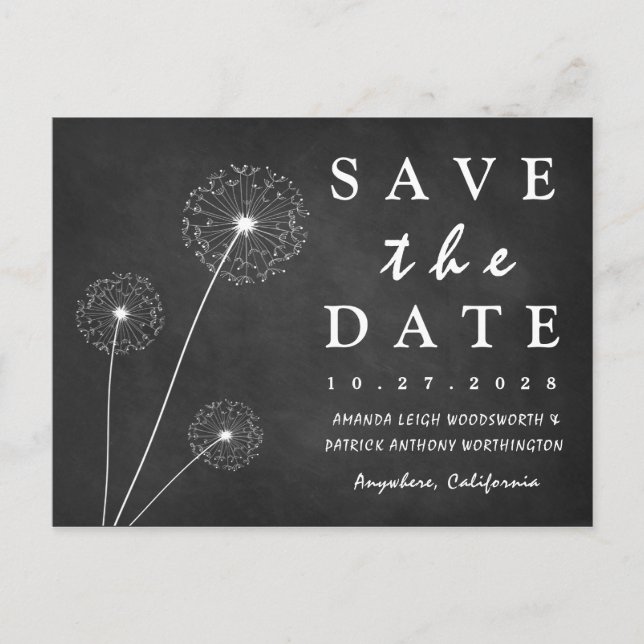Dandelion Chalkboard Country Save The Date Cards (Front)