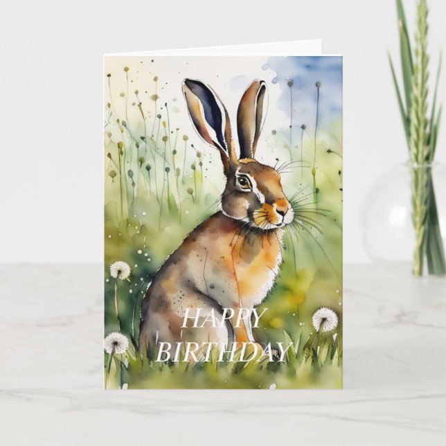 Dandelion Clocks Hare Birthday Card (editable) (Front)