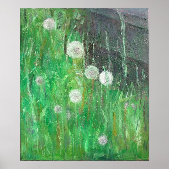 Dandelion Clocks in Grass 2008 oil on canvas Poster (Front)