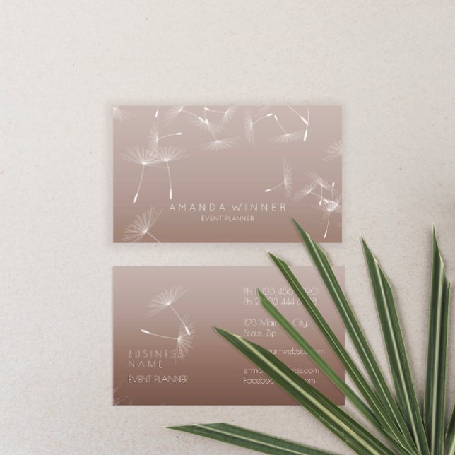 Dandelion Confetti Chocolate Glam Ombre Event Business Card (Dandelion Confetti Chocolate Glam Ombre Event Business Card)