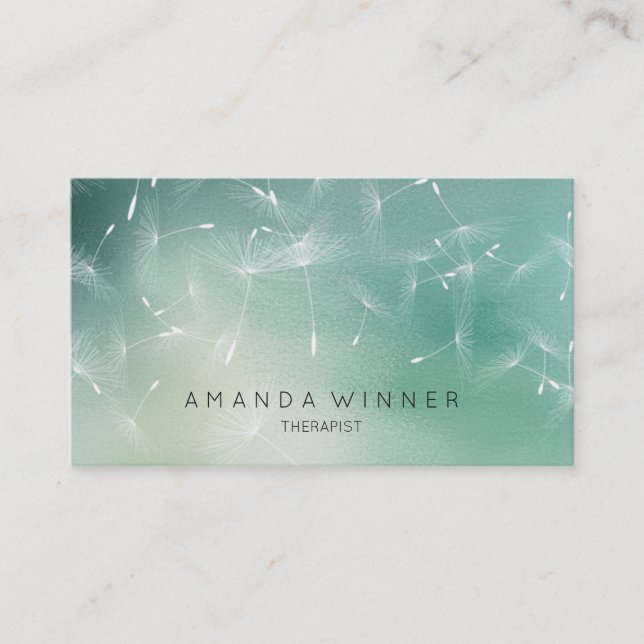 Dandelion Confetti Mint Teal Ombre Therapist Business Card (Front)