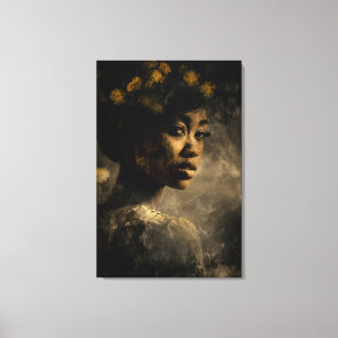 Dandelion Crown Melanin Glow Portrait Canvas Print