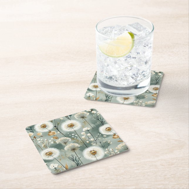 Dandelion Design Series #3 Square Paper Coaster (Insitu)