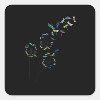 Dandelion Dragonfly Flower Floral Dragonfly Tree Square Sticker