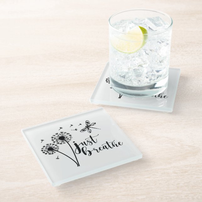 Dandelion Dragonfly Just Breathe Beverage Coaster (Angled)