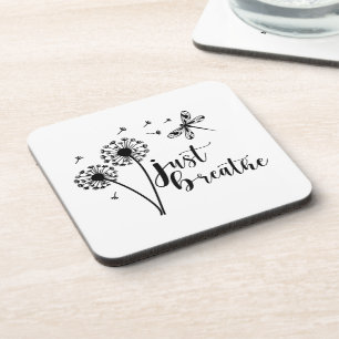 Dandelion Dragonfly Just Breathe Coaster