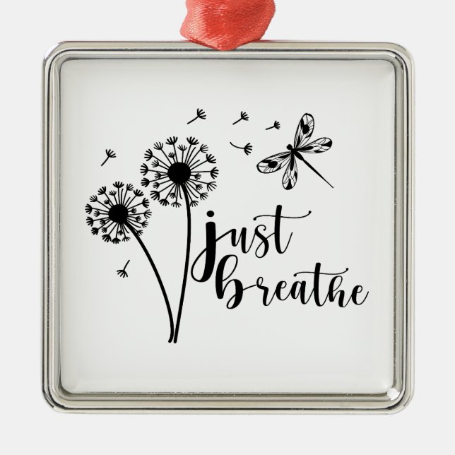 Dandelion Dragonfly Just Breathe Metal Tree Decoration (Front)