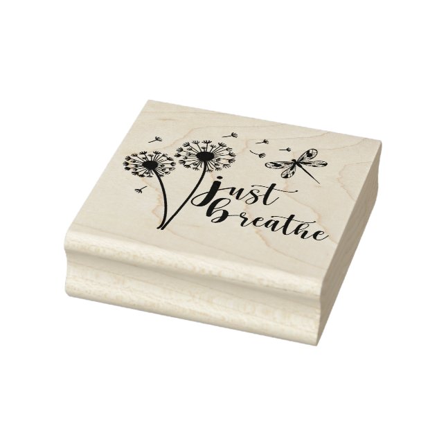 Dandelion Dragonfly Just Breathe Rubber Stamp (Stamp)