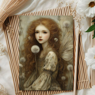 Dandelion Fairy Woodland Fantasy Watercolor Art Holiday Card