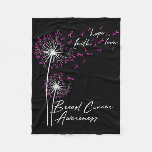 Dandelion Faith Hope Love Breast Cancer Awareness Fleece Blanket